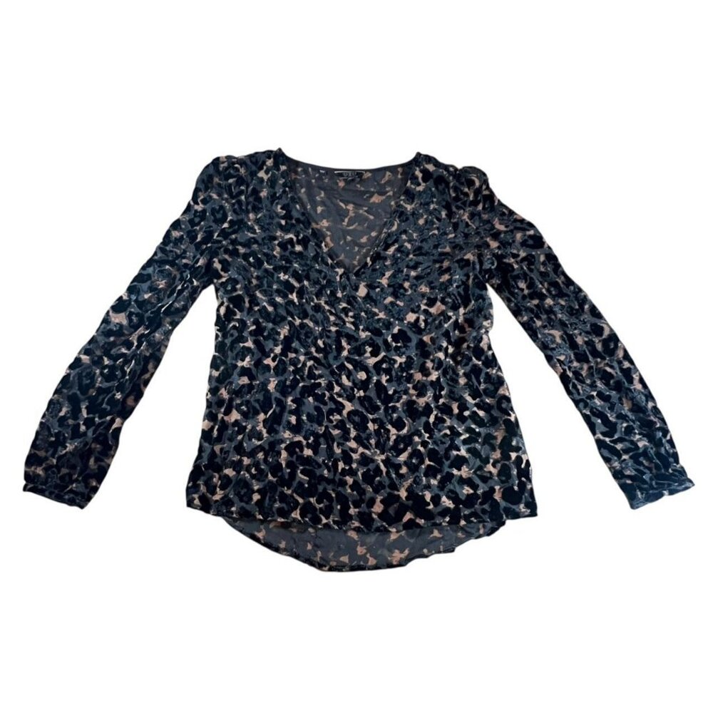Guess Black Velvet Leopard Print Long Sleeve Top